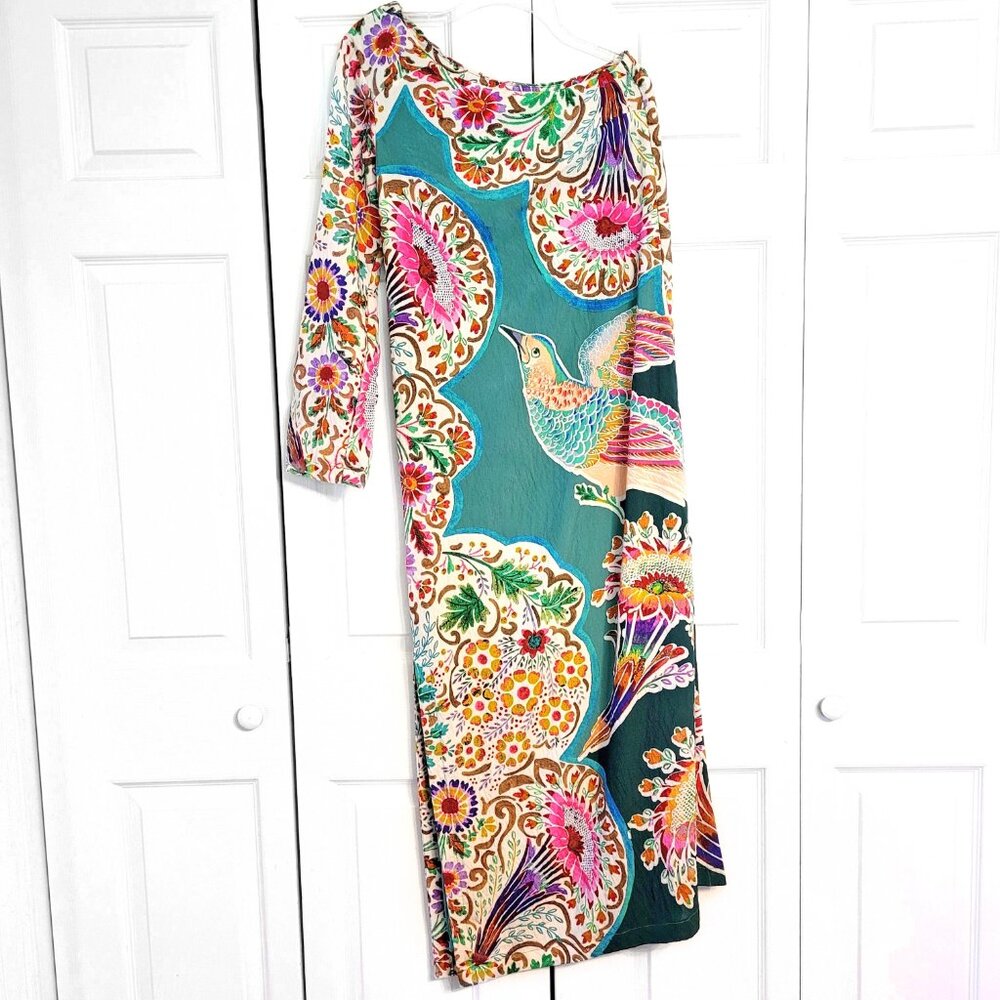 Anthropologie One Shoulder Bird Floral Print Midi Maxi Dress - Picture 4 of 9